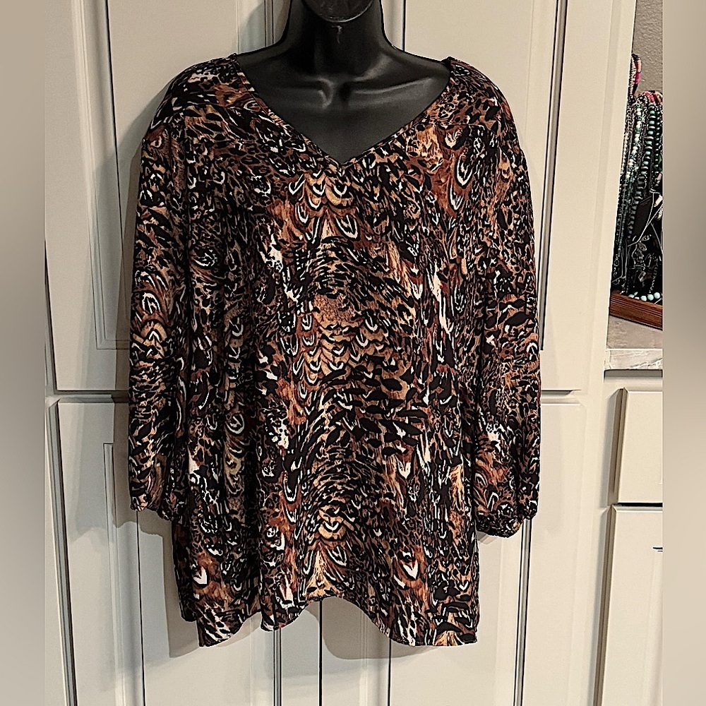 CATO Brown Patterned Top 22/24W - Picture 2 of 5